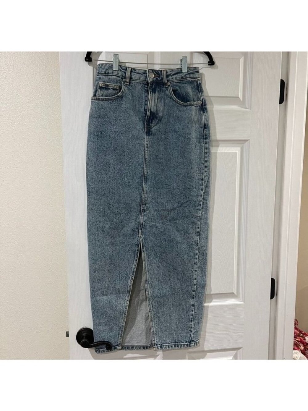 ASOS Design Acid Wash Blue Denim Midi Skirt Size 4